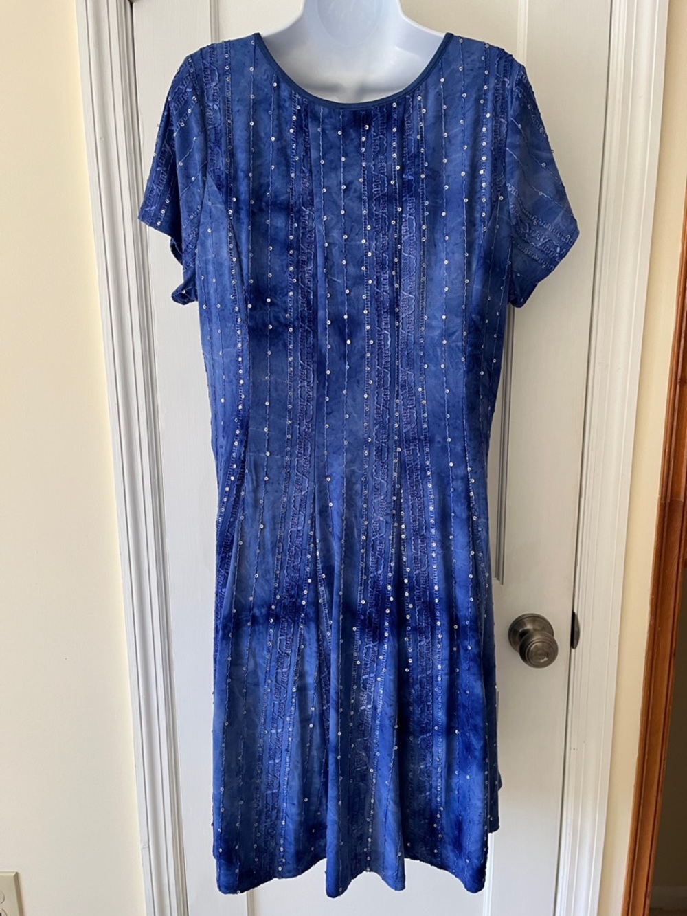 Sequin Embellished Scoop Neck Midi Dress Blue Fit Flare Women's 2X Fairy Date - Picture 5 of 14